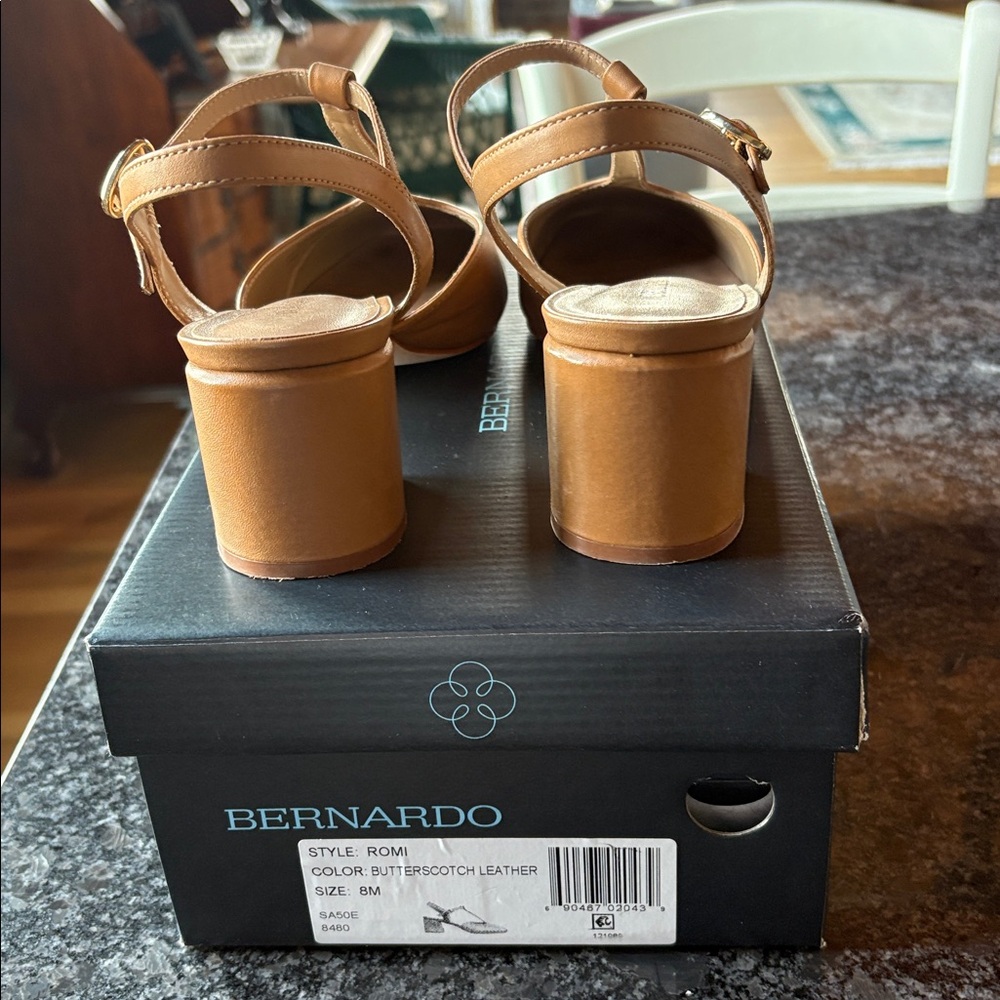 Bernardo Cognac T-Strap Leather Heels - Picture 5 of 5